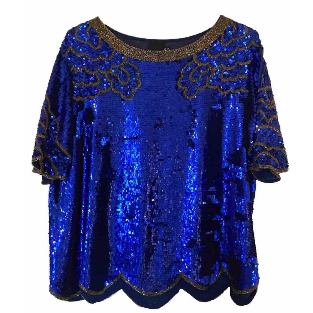 ASOS Sequin Beaded Party Short Sleeve Top Blouse sz16